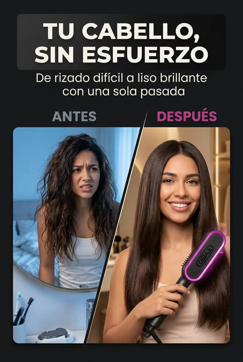 Antes y después - de cabello difícil de controlar a liso con volumen